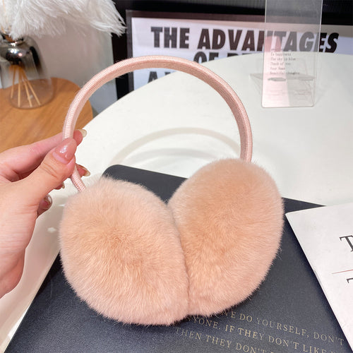 Otter Rabbit Hair Earmuffs for Women's Autumn and Winter Warmth Ear Covers with Double sided Genuine Leather Ear Covers and Adjustable Ear Warmth