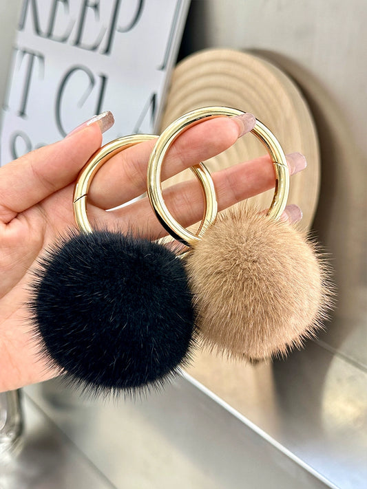 Cute mink fur small fur ball car keychain pendant ins plush ball book bag pendant gift for women