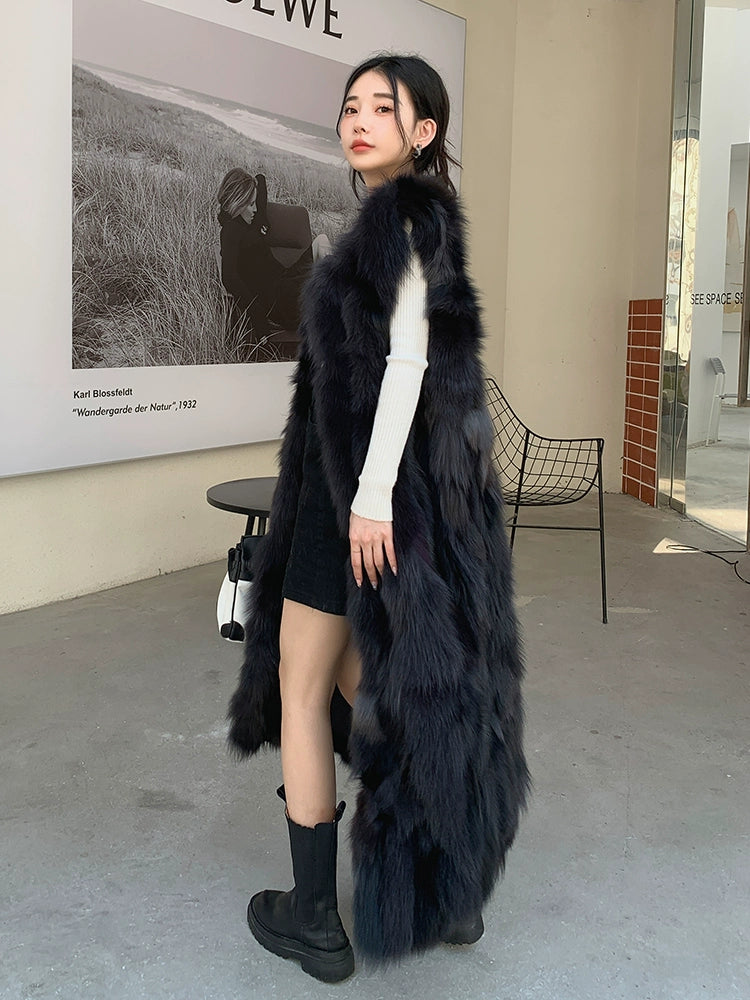 New imported fox fur back fur vest, autumn and winter fur integrated fur jacket, women's extended fur clothing