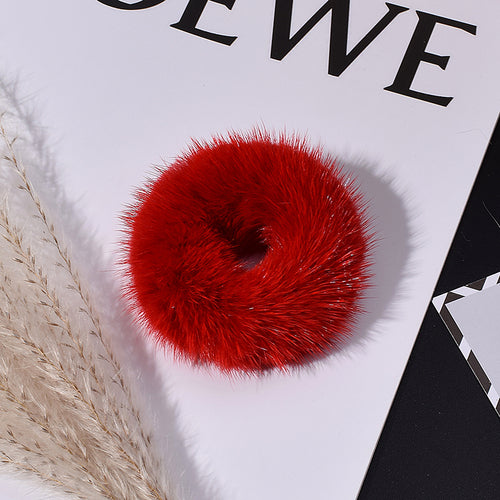 Minimalist mink fur hair loop ins style cute internet red plush ball hair rope headband leather band hair accessories for women