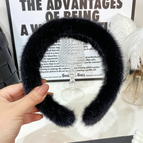 Mink Hair Hoops, Hair Bands with Wide Edges, Mesh Red, Winter Fur, Mink Fleece Headwear, Solid Color Headbands, High Quality