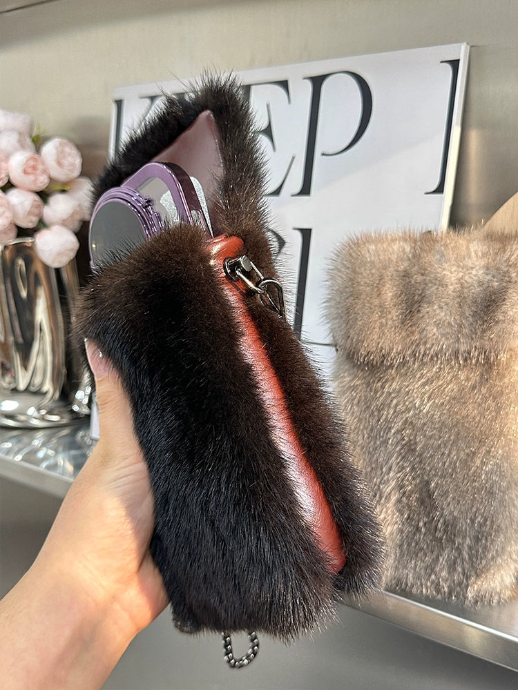 Cute and exquisite crossbody mink fur, change, foreskin grass, small bag, mobile phone bag, versatile for women, one shoulder mobile phone bag for women