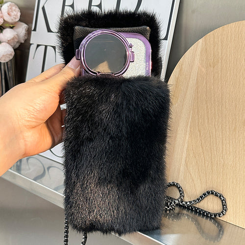 Cute and exquisite crossbody mink fur, change, foreskin grass, small bag, mobile phone bag, versatile for women, one shoulder mobile phone bag for women