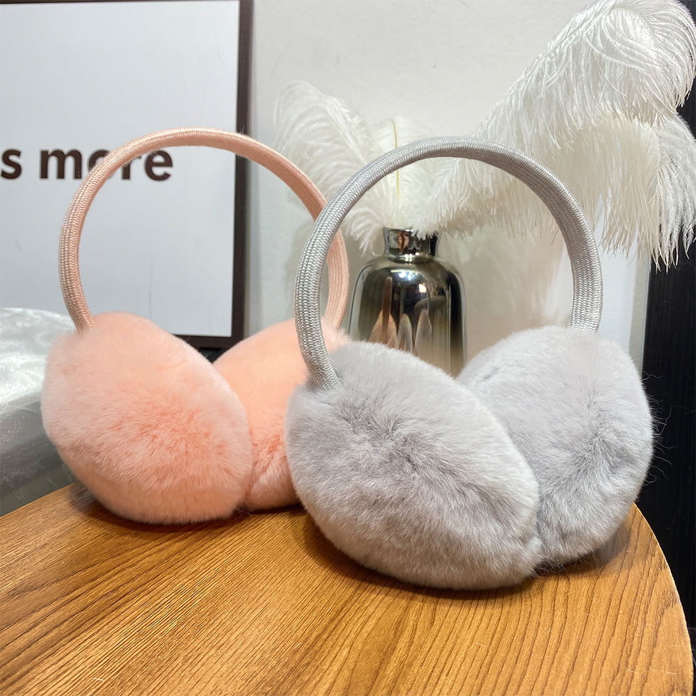 Otter Rabbit Hair Earmuffs for Women's Autumn and Winter Warmth Ear Covers with Double sided Genuine Leather Ear Covers and Adjustable Ear Warmth
