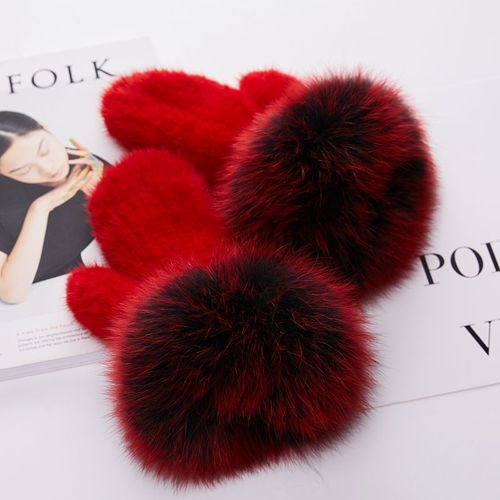 Handwoven fur gloves, mink gloves, women's cute winter mink fur, warm and multi-color, without distinguishing fingers, elastic and thick