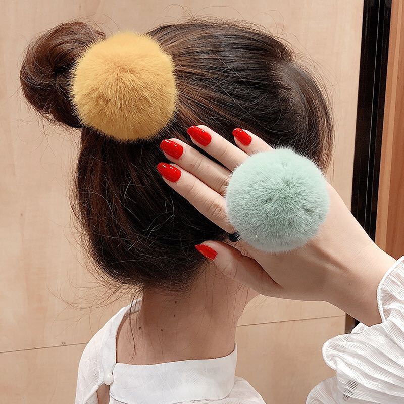 Rabbit hair headwear, candy colored large fur ball hair rope, autumn and winter tie hair, leather band, imitation hair loop hair accessories