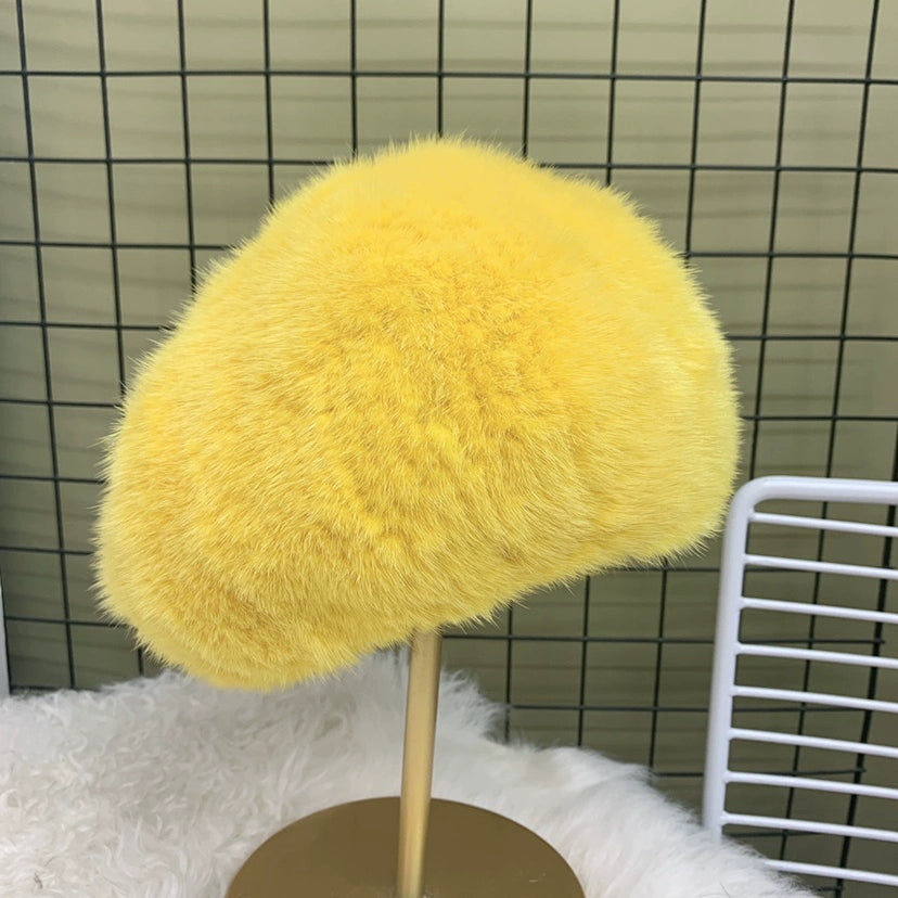 Hand-woven fur hats mink beret mink painter hat high elastic mink hair woven thick warm autumn and winter ladies.