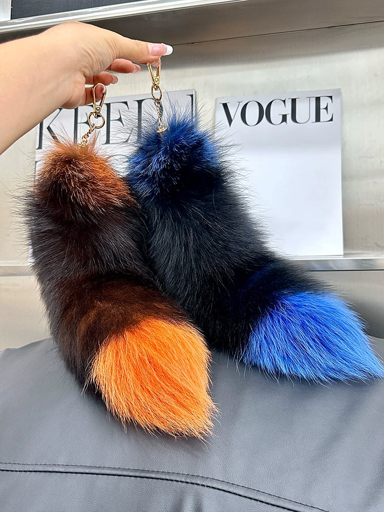 Korea cute personality simple true fox hair big tail car key chain pendant high-end plush bag ornaments