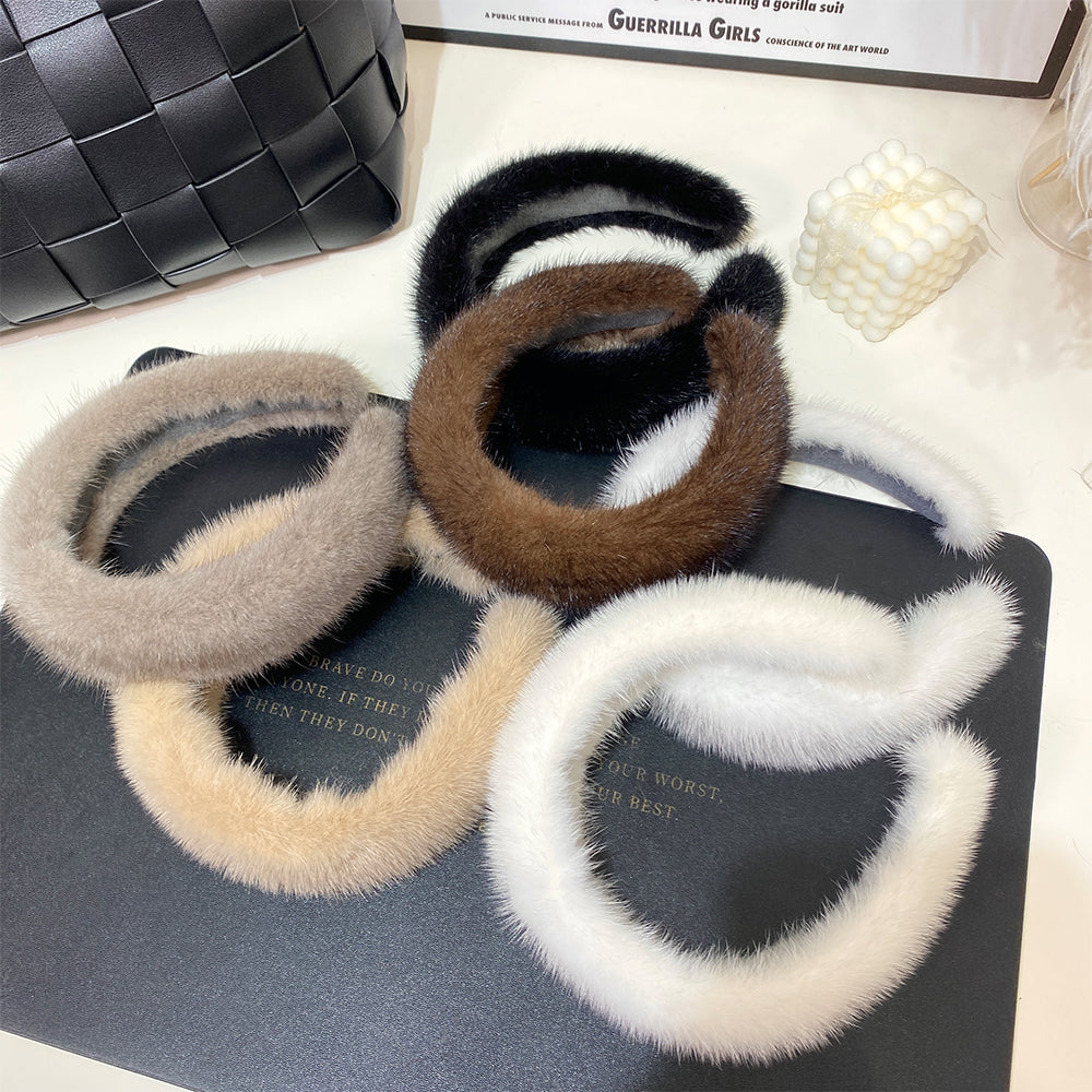 Mink Hair Hoops, Hair Bands with Wide Edges, Mesh Red, Winter Fur, Mink Fleece Headwear, Solid Color Headbands, High Quality