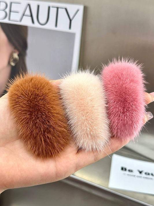 Cute Mink Hair Clip Simple Solid Color Fur BB Edge Clip Plush Hair Clip Net Red Headwear for Women
