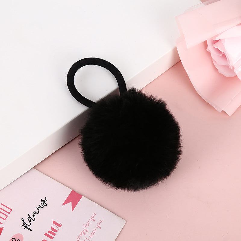 Rabbit hair headwear, candy colored large fur ball hair rope, autumn and winter tie hair, leather band, imitation hair loop hair accessories
