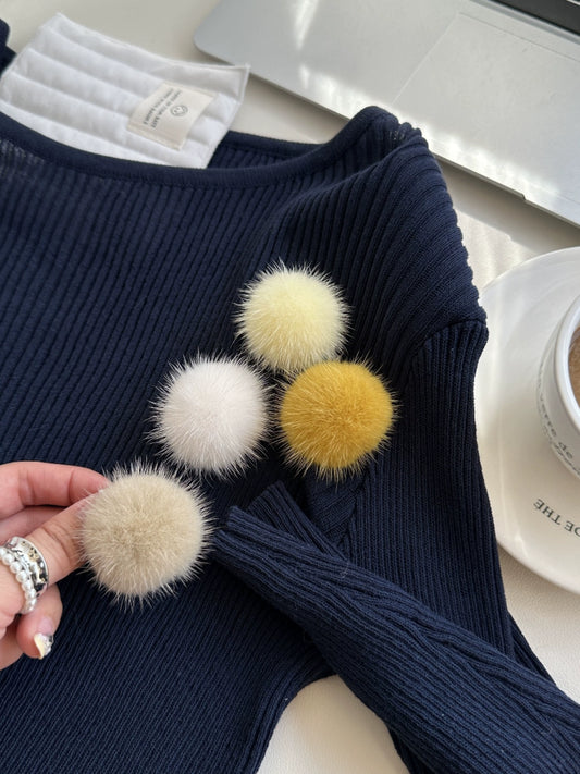 DIY handmade cute and versatile winter mink fur ball fur ball brooch pin sweater coat women's bag accessories
