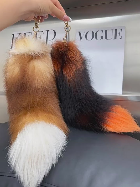Korea cute personality simple true fox hair big tail car key chain pendant high-end plush bag ornaments