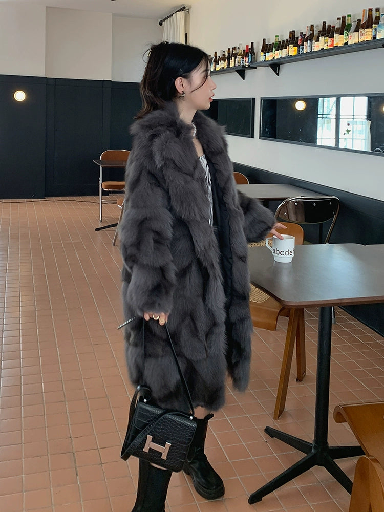 New Fox Fur Coat in Autumn and Winter Women&#039;s Long Fashion Suit Fur Coat