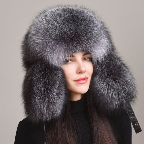 Importeret ræv til køb af ægte vinterlæder til kvinder, fuld pels, varme høreværn, nordøstlige pelshatte, vinterhatte til børn 
