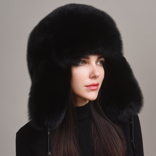 Importeret ræv til køb af ægte vinterlæder til kvinder, fuld pels, varme høreværn, nordøstlige pelshatte, vinterhatte til børn 